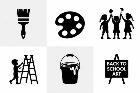 Art Class Icons for Kids School Graphics