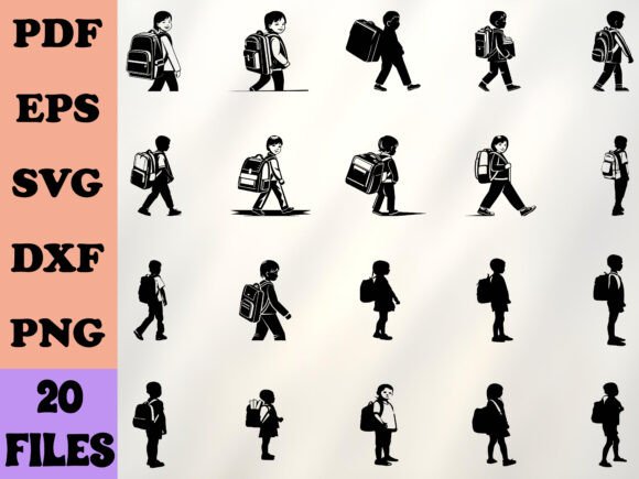Child Carrying School Bag Silhouettes