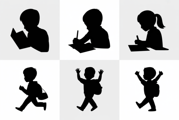 Children in School Silhouettes Study Graphics