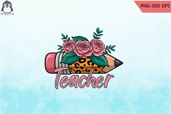 Leopard Floral Teacher Pencil PNG: Graphics for Crafts and Creative Marketing