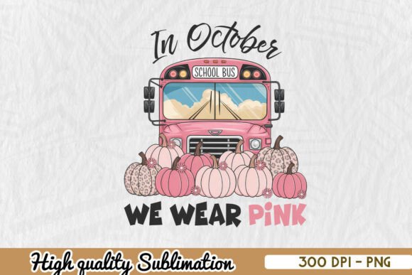 Pink October School Bus Breast PNG Graphics