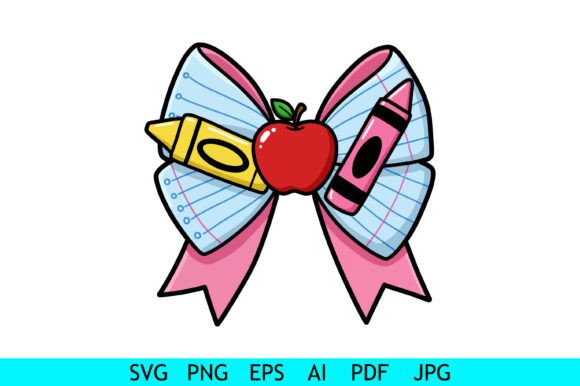 School Crayon Apple Hair Bow Graphics & Crafts