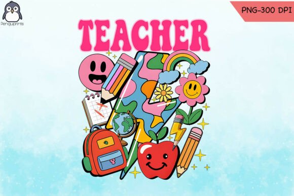 Teacher Groovy School Retro Sublimation Graphics