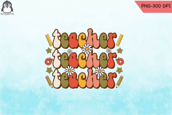 Teacher Retro Groovy Sublimation PNG Graphics