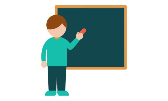 Teacher Writing on Classroom Chalkboard Graphics and Crafts